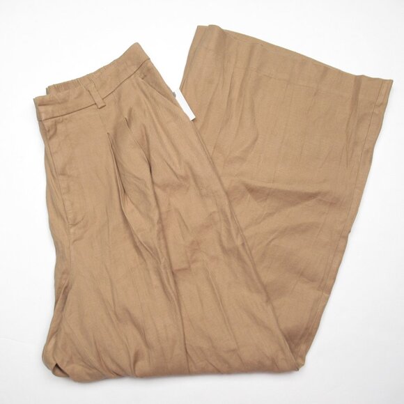 Anthropologie Maeve Avery Pleated Wide-Leg Trousers Linen Edition Khaki Large - Picture 5 of 11